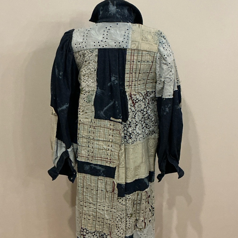 Patchwork Denim Long Coat With Button Front For A… - image 4